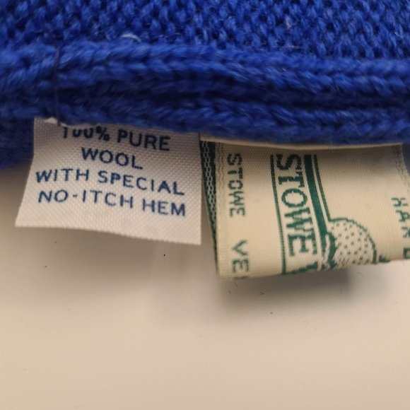 Stowe Woolens Blue Knit 100% Pure Wool Winter Beanie Hat - Picture 3 of 4